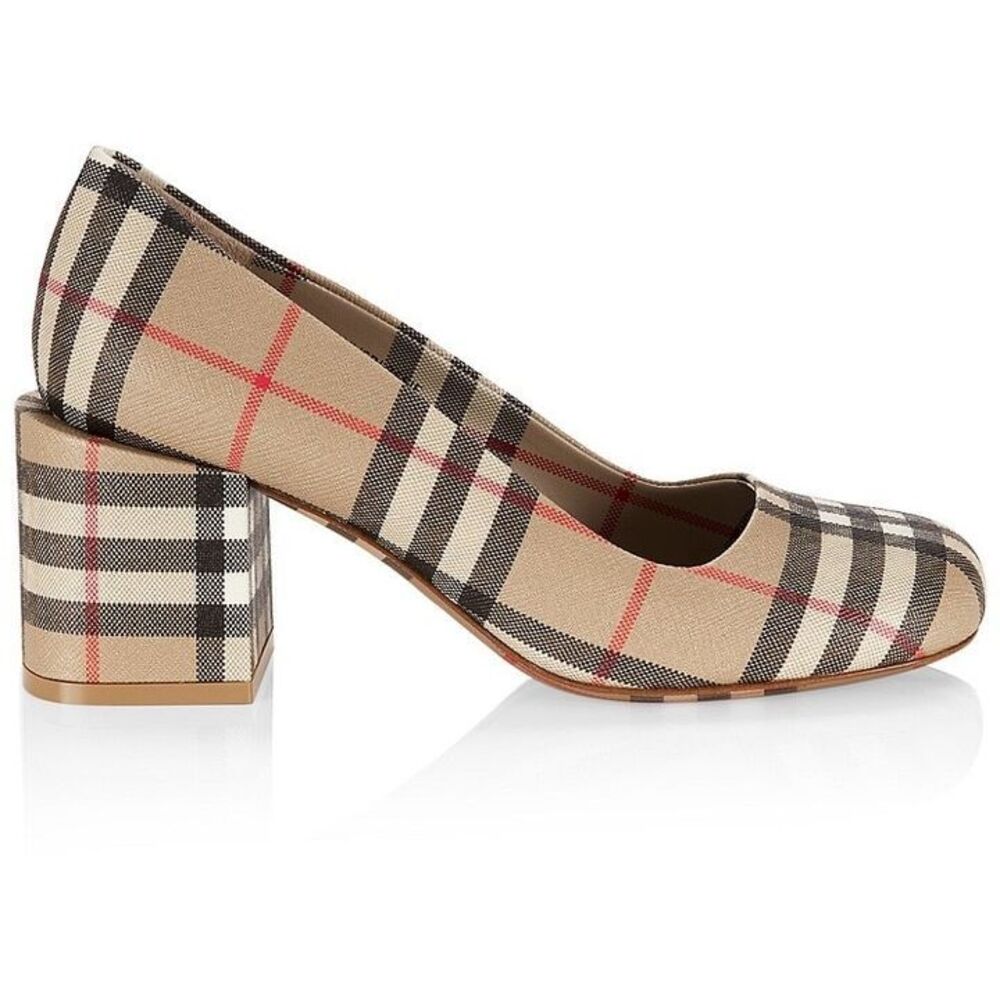 Burberry Joy Vintage Check Block Heel Round Toe Pumps Beige Size 38 $750 - Picture 2 of 16